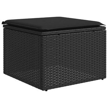 Taburete De Jardín | Otomana De Jardín | Reposapiés De Jardín Y Cojín Ratán Sintético Negro 55x55x37cm