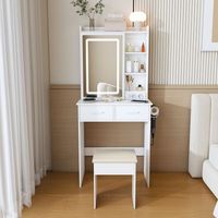 tocador con espejo y taburete - mueble para dormitorio - mdf - blanco 60x36x136cm