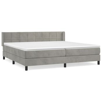 Cama Box Spring Con Colchón Terciopelo Gris Claro 200x200 Cm