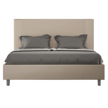 Cama Moderna Con Cabecero De Rayas Verticales Acolchado En Símil Piel Bazen-color Ribete Verde Crudo-ropa De Cama 140x200 Cm