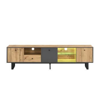 Mueble Tv De 190 Cm Con Luces Led, Puertas Amortiguadas Y Acabado Madera Antracita