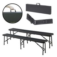 juego de 2 bancos plegables mark de 4 plazas 180x25x43cm - efecto ratan negro encasa