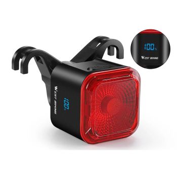 WEST BIKING Luz trasera para bicicleta activada por freno inteligente LED con pantalla digital de potencia,auto-detenció