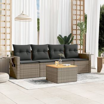 Conjunto De Sofás Jardín Con Cojines 5 Uds | Mueble Jardin Mesa Y Sillas Ratán Sintético Gris Cfw463700
