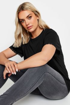 Yours Camiseta Negra Con Puntilla De Encaje, Mujer Curvy Y Tallas Grandes, Yours