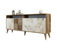 aparador dpogg mesa multiusos gabinete de soporte escritorio de pasillo 180x35h79 cm nogal y marmol blanco