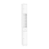 sobuy columna para bano estrecha resistente al agua con estantes ajustables y cajon de mdf blanco