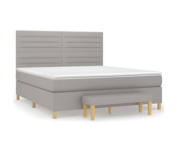 Cama box spring con colchón tela gris claro 180x200 cm rayas horizontales