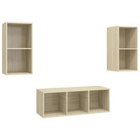 juego de 3 uds muebles tv  mueble de salon  armario tv madera ingenieria roble sonoma