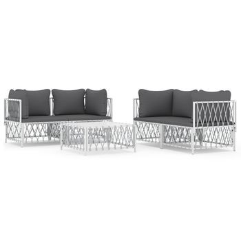 Conjunto De Muebles De Jardín 5 Uds | Mesa Y Sillas Y Cojines Acero Blanco