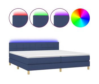 Cama box spring con colchón y led tela azul 200x200 cm bloques con cuadros