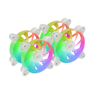 KIT 4xVENTILADOR INTERNO ARGB MARS GAMING MF4AW 120mm SIN MARCO RODAMIENTO FDB BLANCO