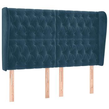 Cabecero，cabecero Cama，panel De Cabecera Con Orejas De Terciopelo Azul Oscuro 147x23x118/128 Cm