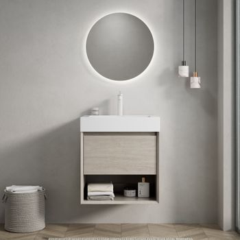 Mueble De Lavabo - Baño - Contrachapado Y Resina - Roble Claro Y Blanco (55x46x60cm)