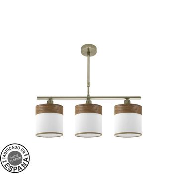 FABRILAMP Lampara Cloe 3xe14 Cuero/blanca-madera Oscura Regx55x14 cm