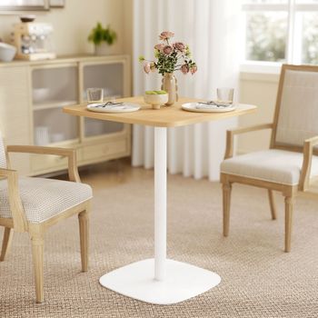Mesa De Comedor De Mdf Acero Homcom 60x60x75 Cm-natural Y Blanco
