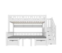 cama alta multifuncional 90x200 cm - cama y escritorio 2 en 1 escalera con almacenamiento barandilla decorativa con estrellas y luna - blanco