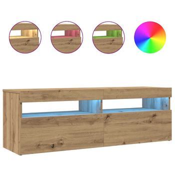 Mueble Tv | Mueble De Salón | Mesa De Tv Luces Led Madera Roble Artisan 120x35x40 Cm