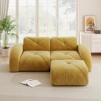 sofa modular de 2 plazas amarillo con puf espuma 32d tela chenilla