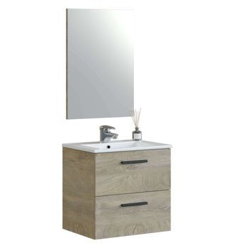 Mueble De Baño Suspendido Con Dos Cajones Y Espejo Para Lavabo Sobre Encimera