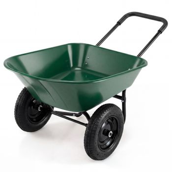 Costway Carretilla con 2 Ruedas de Jardín Carro en Acero Robusto y Ruedas Neumáticas 35 cm Gran Capacidad de Carga Verde 145 x 65 x 65 cm