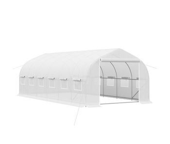 Outsunny invernadero de exterior invernadero de túnel 6x3x2 m invernadero de jardín grande con 12 ventanas y puerta enrollable con cremallera macro de metal para cultivo plantas blanco