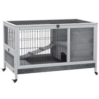 pawhut jaula para conejos de madera 90x53x59 cm conejera para mascotas pequenas portatil interior con techo abrible rampa bandeja extraible para conejillos de indias gris claro y blanco   aosom espana