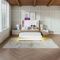 cama individual tapizada con almacenamiento hidraulico cabecera tapizada con carga usb tipo-c led en 3 lados beige algodon 90x200 cm