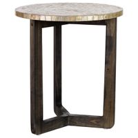 mesa auxiliar de madera y capiz blanco d40x45h cm