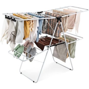 Tendedero De 2 Niveles, Tendederos Plegables Con Alas Ajustables Costway 154 X 56 X 107 Cm