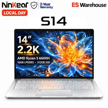 Ninkear S14 Ligero Portátil AMD Ryzen 5 6600H 14 Pulgadas Pantalla IPS 2.2K 16GB RAM LPDDR5 512GB SSD lector de huella Windows 11 WiFi 6 carga rápida USB-C PD 65W para oficina estudio