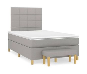 Cama box spring con colchón tela gris claro 120x200 cm bloques con cuadros