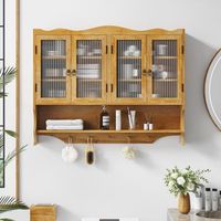 armario de pared - mueble de bano y cocina - madera maciza y vidrio - natural 100x20x80cm