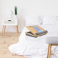 soporte por laptop bambu tela marrongris