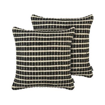 Conjunto De 2 Cojines Decorativos Algodón 45 X 45 Cm Funda De Cojín Patrón De Cuadros Relleno De Poliéster Blanco/negro Yoncali