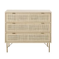 comoda de 3 cajones de chapa de abedul y ratan de 90 cm