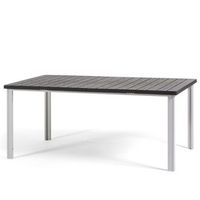 mesa fija de jardin 180x90 cm en acero y lamas efecto madera de polietileno - thomas blanco  pizarra