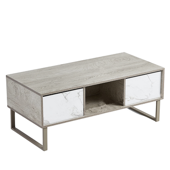 Mesa De Centro Con Cajón De Madera Niceey - 104 X 49,5 X 39,5 Cm - Aspecto Mármol