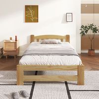cama con cabecero - 90 x 200 cm - madera maciza - somier de laminas - color natural