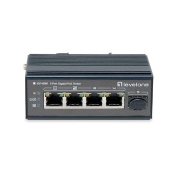 Switch industrial LevelOne IGP-0501 4 Puertos Gigabit PoE+ 1 SFP IP30 Metal DIN