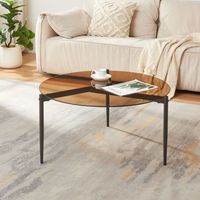 mesa de centro ulokantaa redonda o80x40 cm cristal ahumado marron encasa