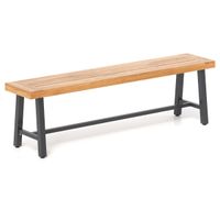 costway banco de jardin de madera de acacia sin respaldo con estructura de metal resistente 160 x 32 x 45 cm natural y negro