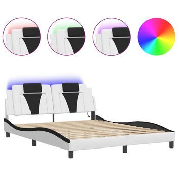 Estructura De Cama Viana Con Led Sin Colchón Blanco Negro 160x200 Cm Vidaxl