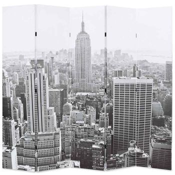 Biombo Divisor Plegable 200x170 Cm Nueva York Blanco Y Negro Vidaxl