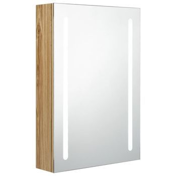Armario De Baño | Mueble Baño Con Espejo Y Led Color Roble 50x13x70 Cm