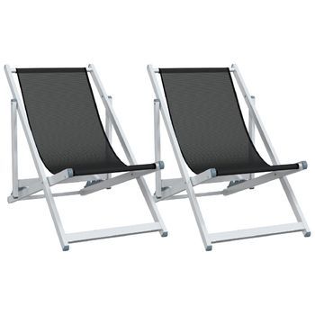 Pack 2 Uds Sillón De Playa| Sillas De Playa Plegables Aluminio Y Textilene Negro