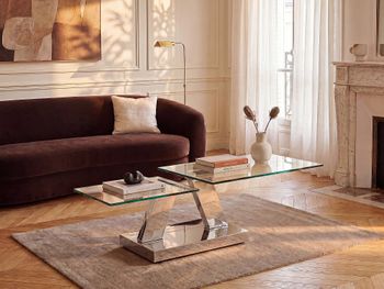 Mesa de centro cristal transparente, plateado