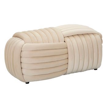 Banco Trenzado De Terciopelo Crema Cm 90x45x45
