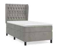 cama box spring con colchon terciopelo gris claro 100x200 cm diseno de botones