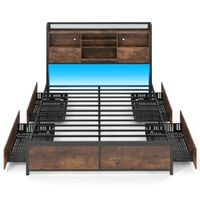 costway estructura cama plataforma industrial luces led carga cabecero 4 cajones base metalica listones no necesita somier 200x160 cm